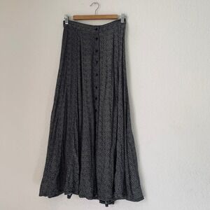California Influence Maxi Skirt Women 9/10 Black Floral Button Front 90s Vintage